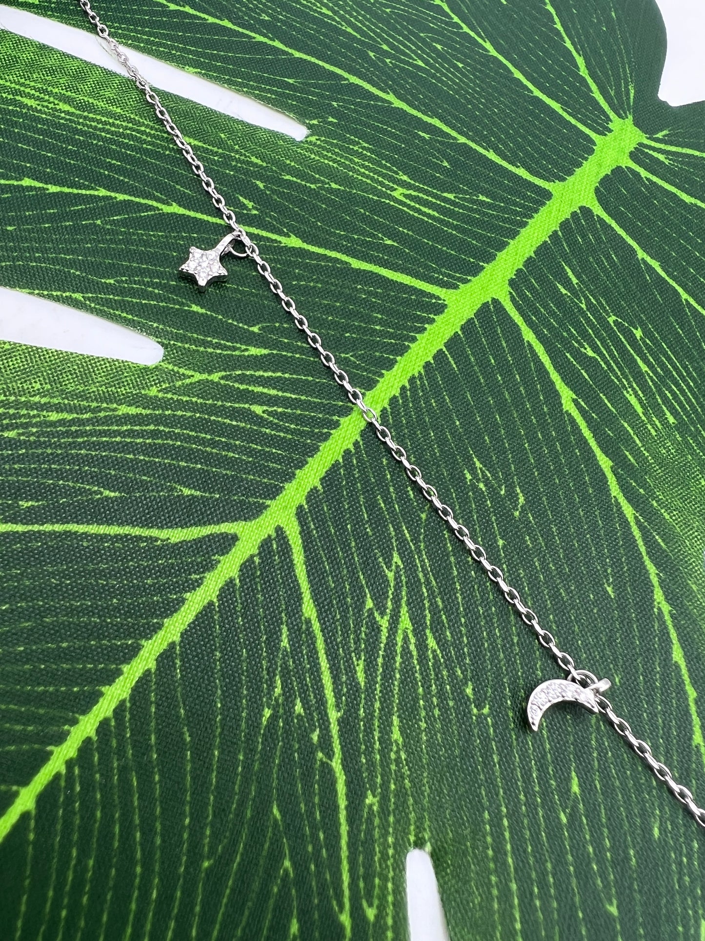 Silver Moon & Star Anklet - 925 Sterling Silver