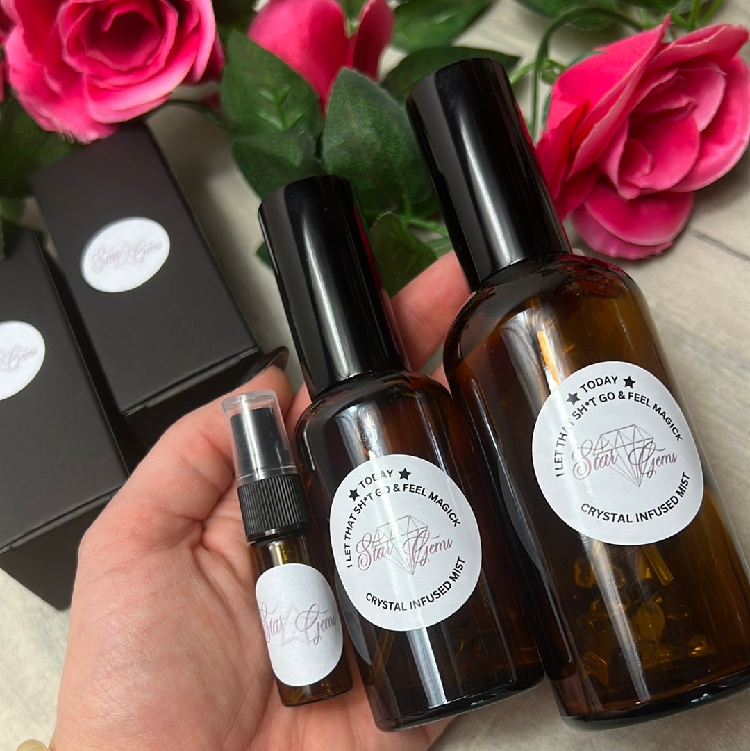 StarCrystalGems - TODAY I Let that Sh*t Go & I feel Magick - Natural Crystal Infused Mist - Smokeless Sage & Palo Smudge Spray