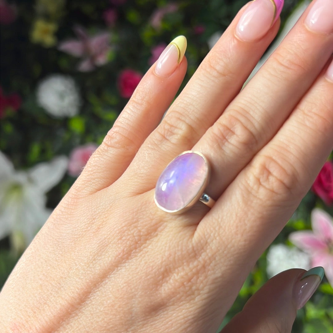 Pink Moonstone 925 Silver Ring -  Size N 1/2