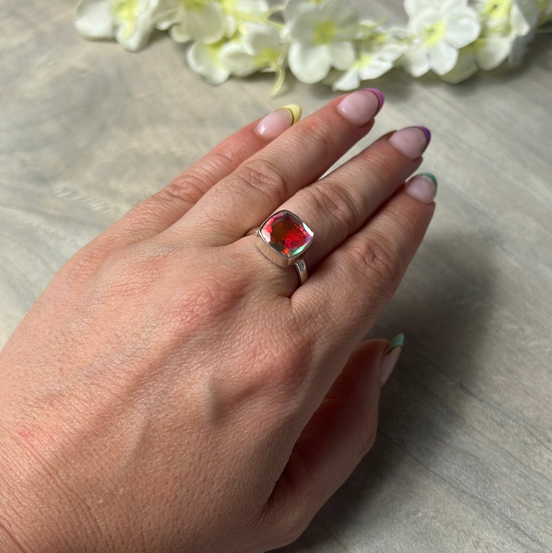 Mystic Topaz Facet 925 Silver Ring - Size O