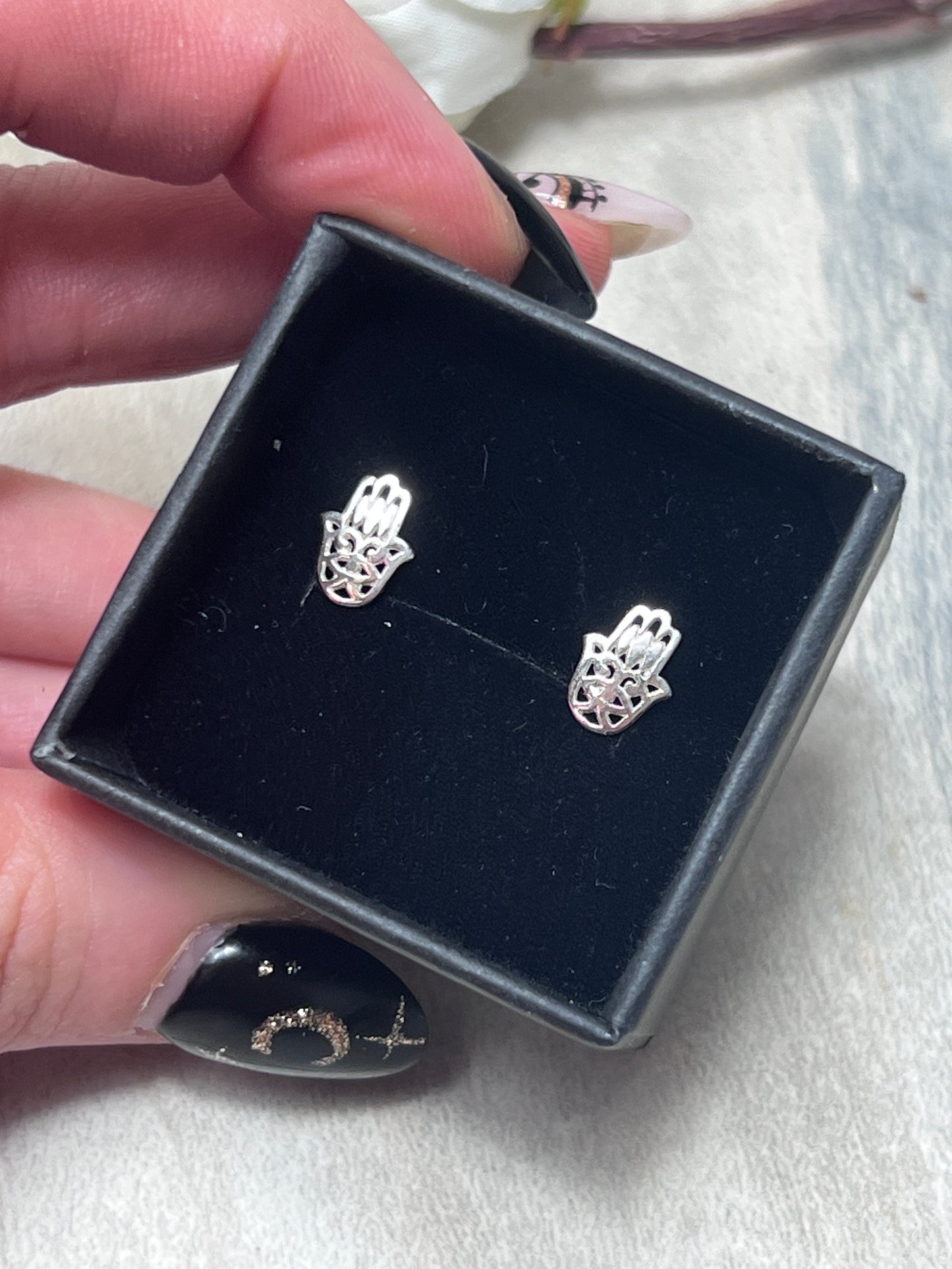 Hamsa Studs Sterling Silver Earrings