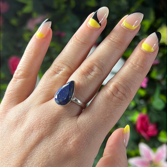 Lapis Facet 925 Sterling Silver Ring - Size N 1/2