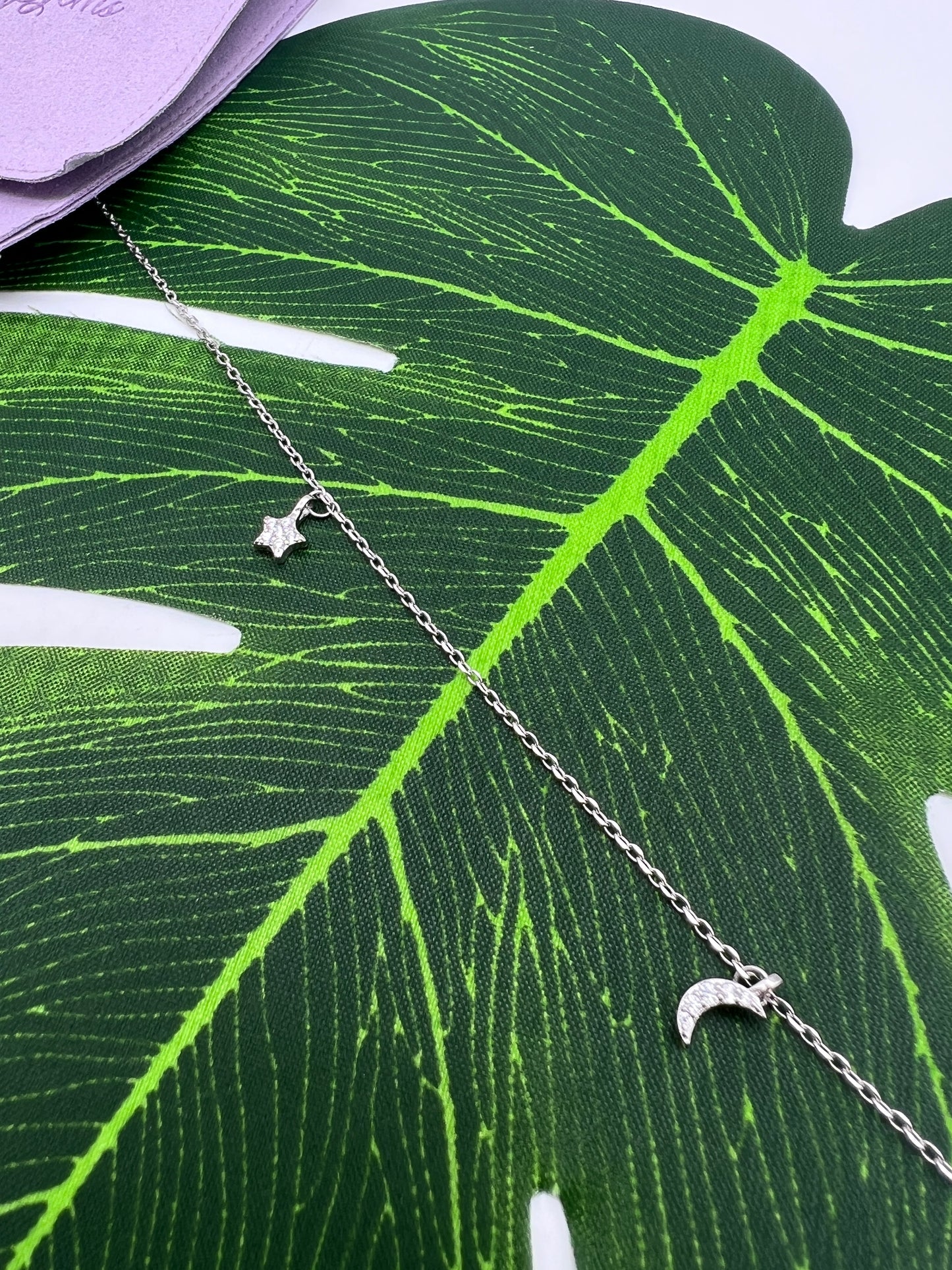 Silver Moon & Star Anklet - 925 Sterling Silver