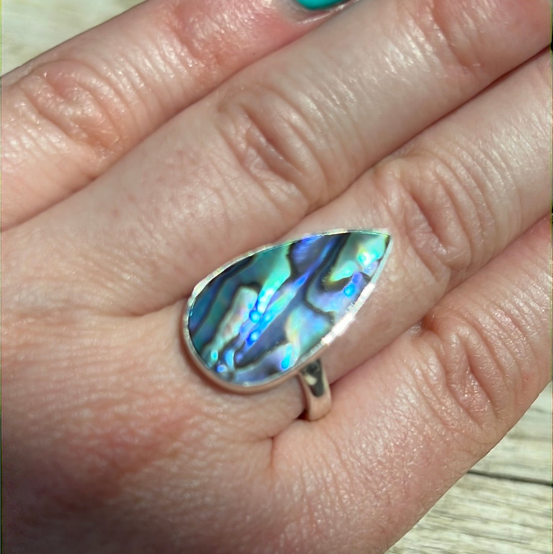 Abalone Shell 925 Silver Ring -  Size P 1/2 - Q