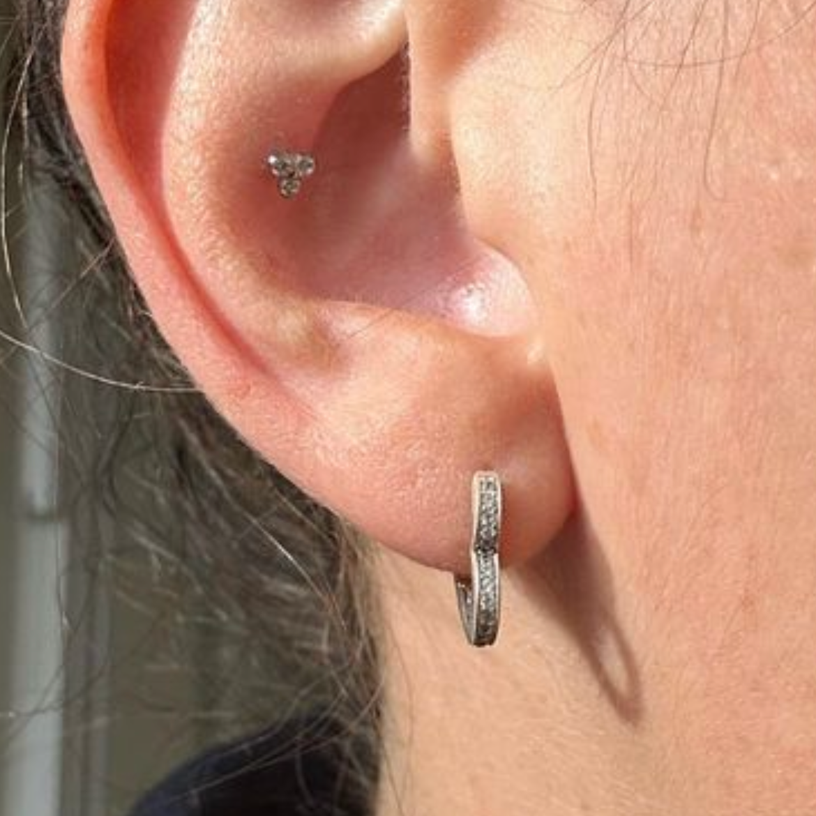 Diamante Heart Huggies - Sterling Silver Earrings