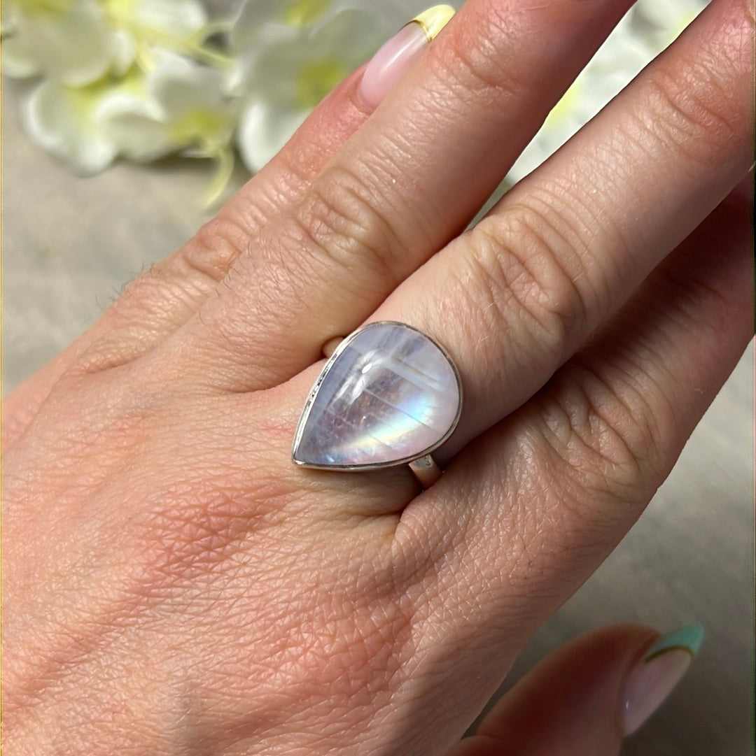 Pink Moonstone 925 Silver Ring -  Size P 1/2