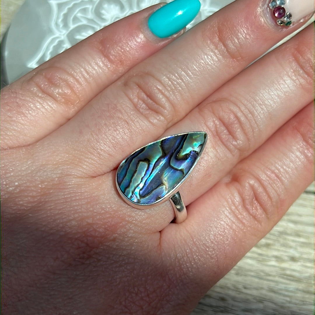 Abalone Shell 925 Silver Ring -  Size P 1/2 - Q