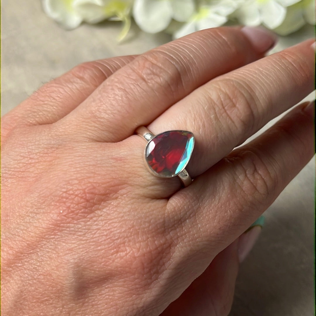 Mystic Topaz Facet 925 Silver Ring - Size P 1/2