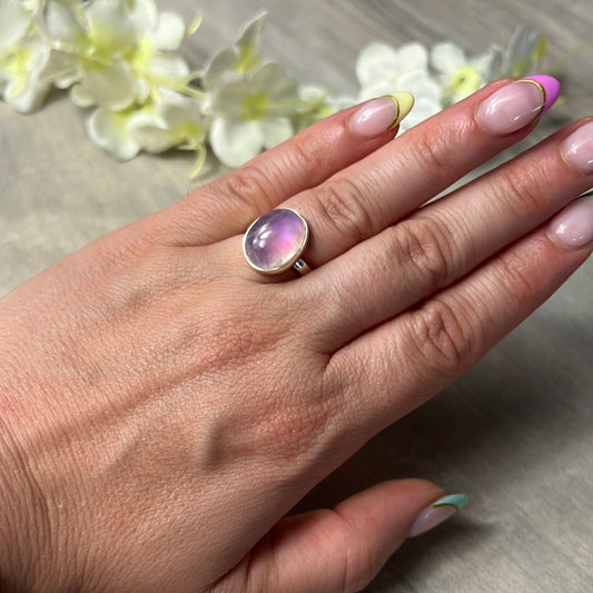 Pink Moonstone 925 Silver Ring -  Size L