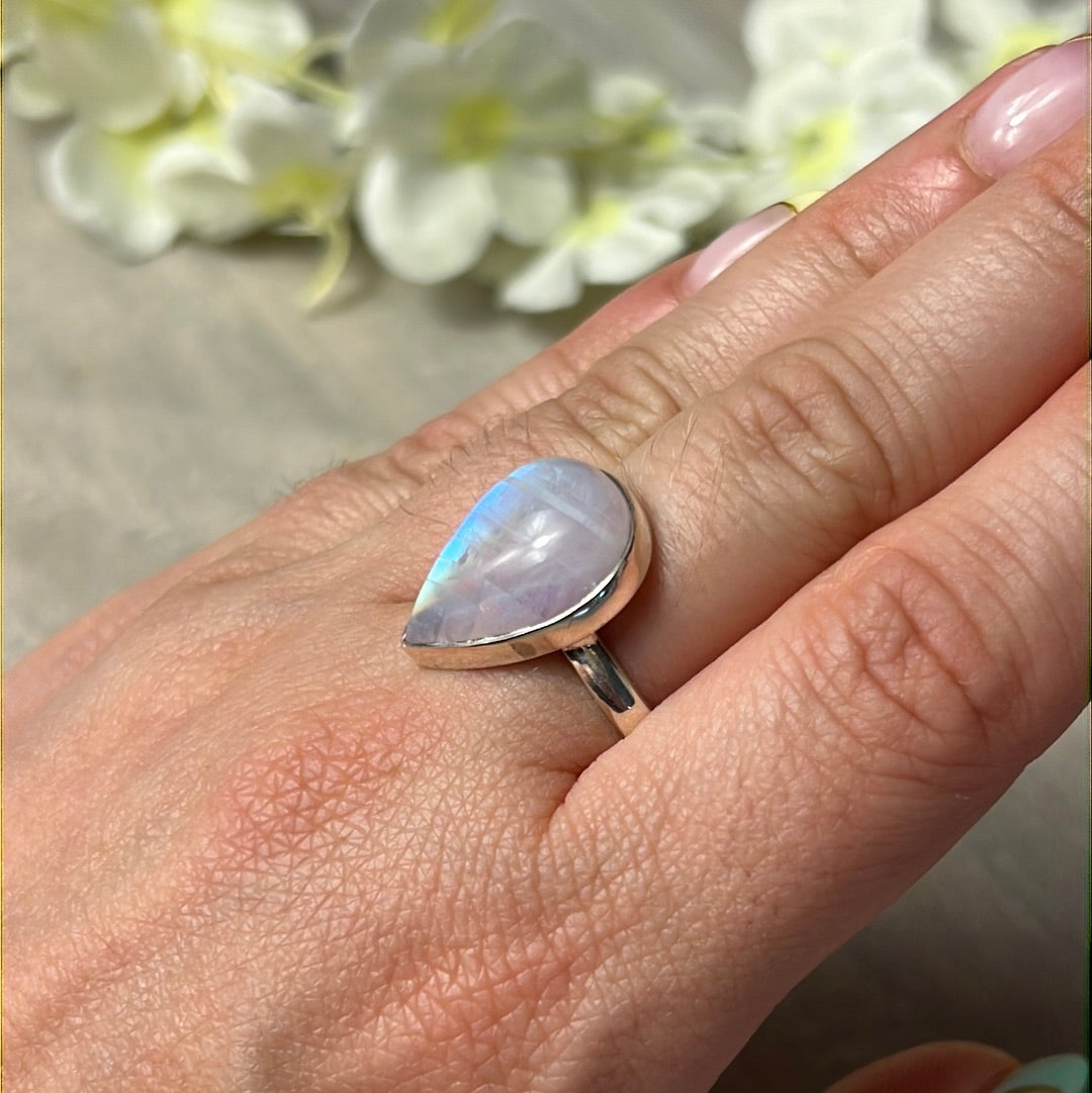 Pink Moonstone 925 Silver Ring -  Size P 1/2