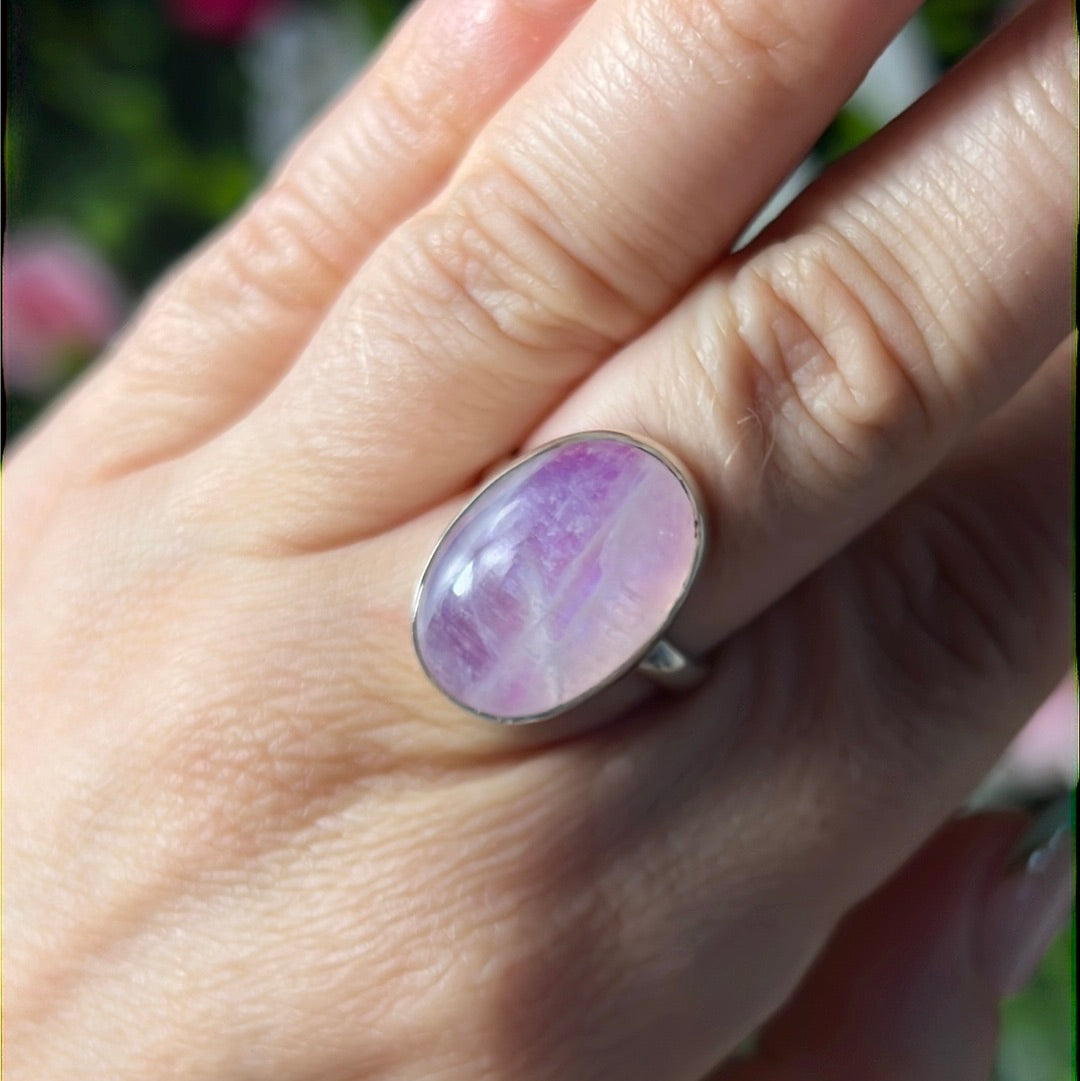 Pink Moonstone 925 Silver Ring -  Size N 1/2