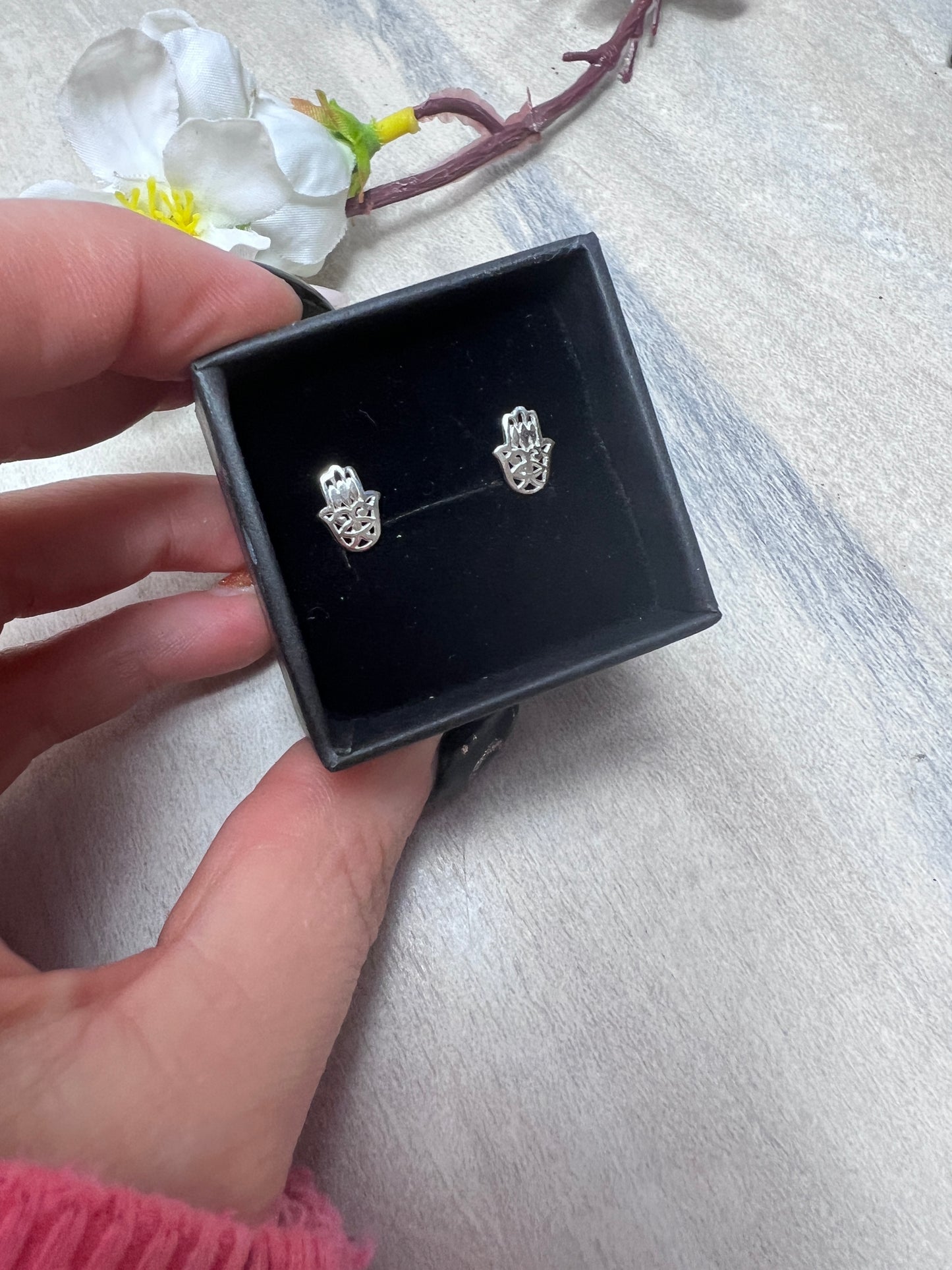 Hamsa Studs Sterling Silver Earrings