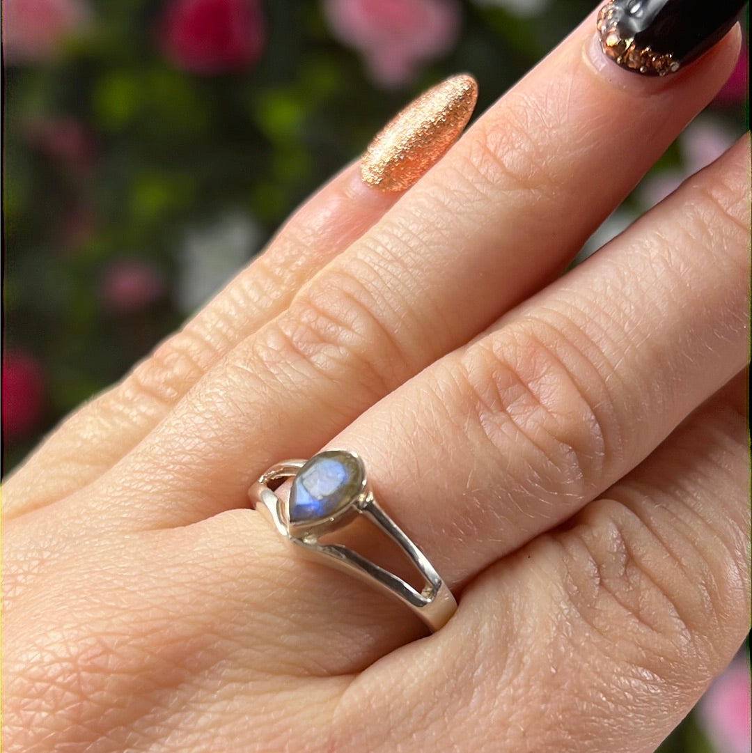 Labradorite Facet 925 Sterling Silver Ring - Size Q