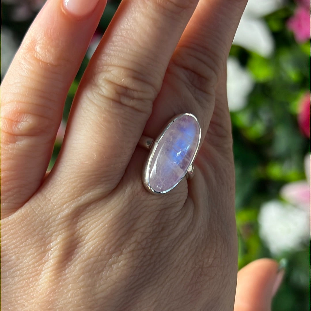 Pink Moonstone 925 Silver Ring - Size O
