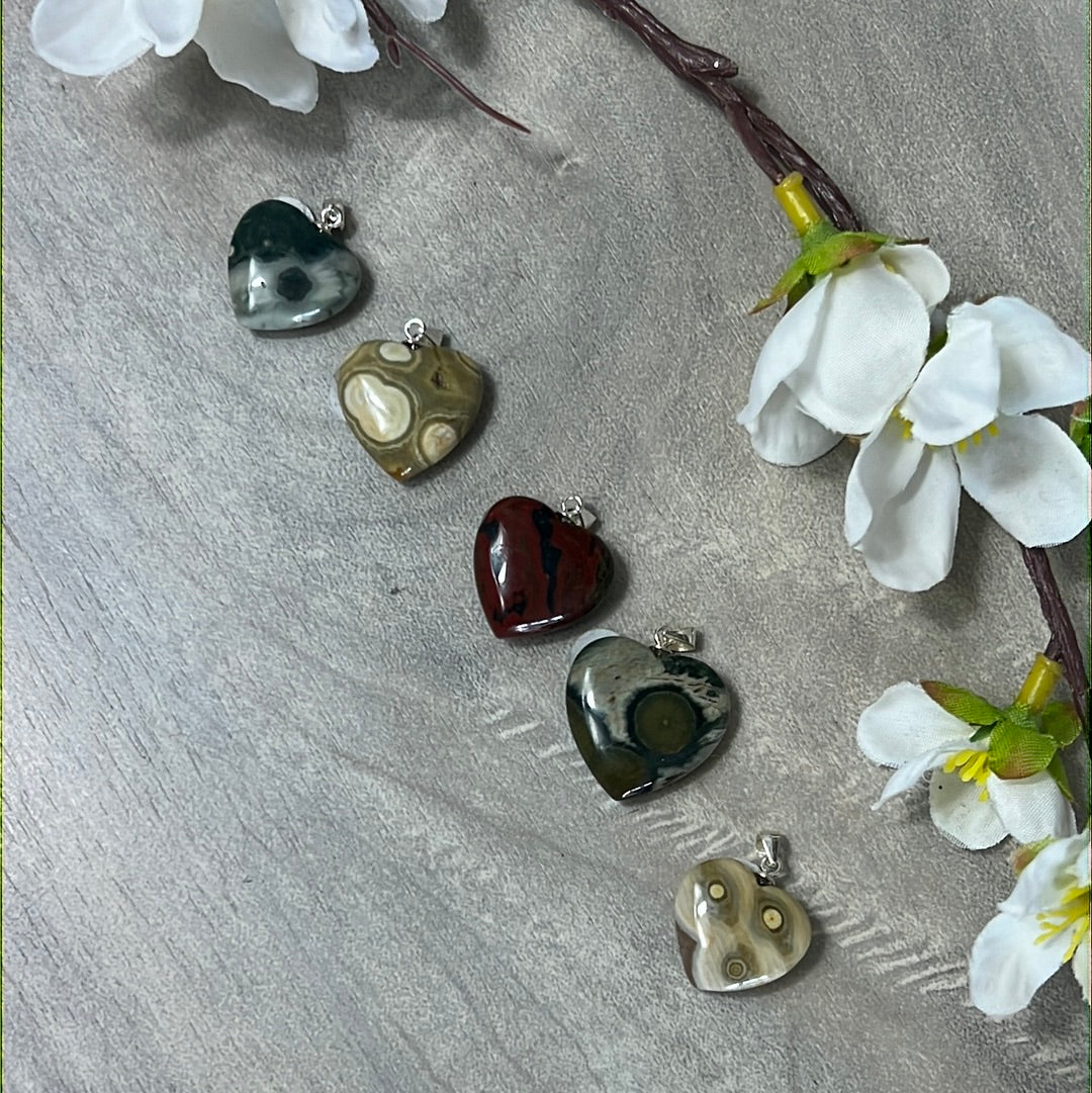 Ocean Jasper 925 Sterling Silver Heart Pendant