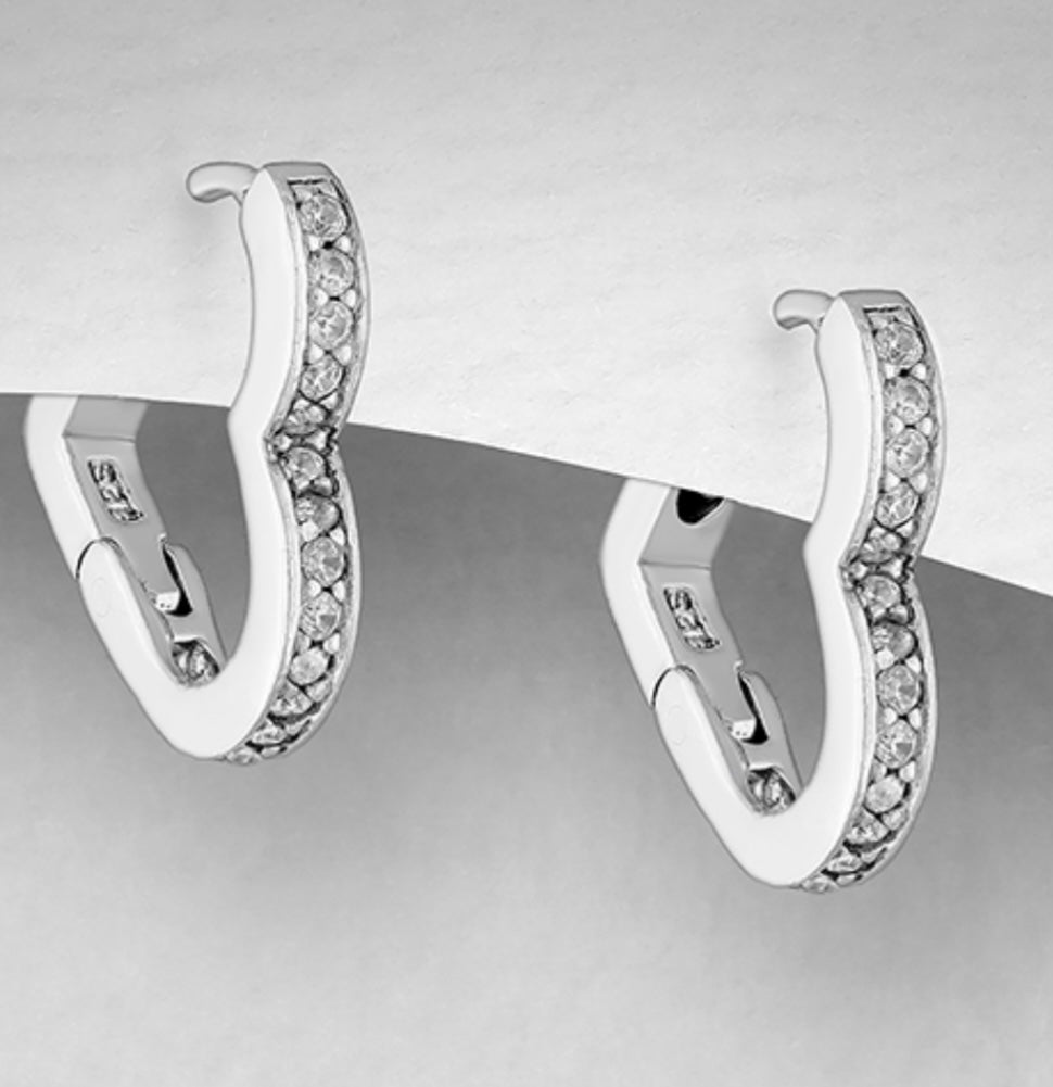Diamante Heart Huggies - Sterling Silver Earrings