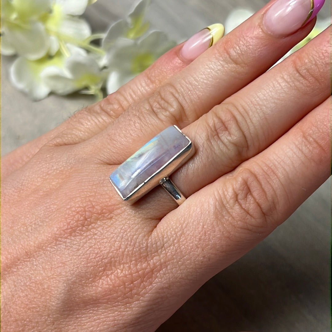Pink Moonstone 925 Silver Ring -  Size R 1/2