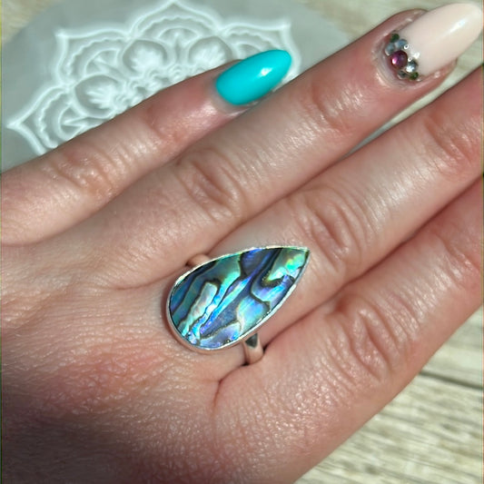 Abalone Shell 925 Silver Ring -  Size P 1/2 - Q