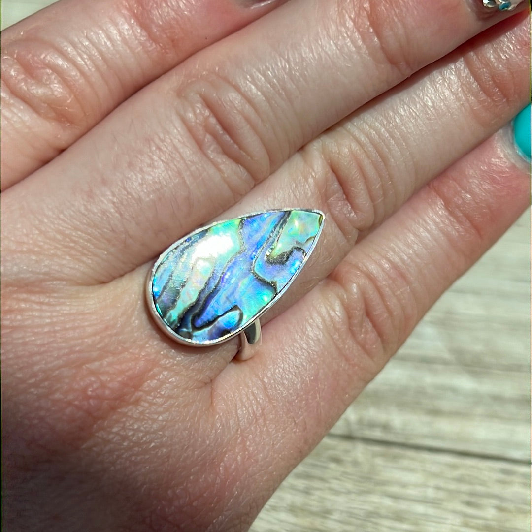 Abalone Shell 925 Silver Ring -  Size P 1/2 - Q