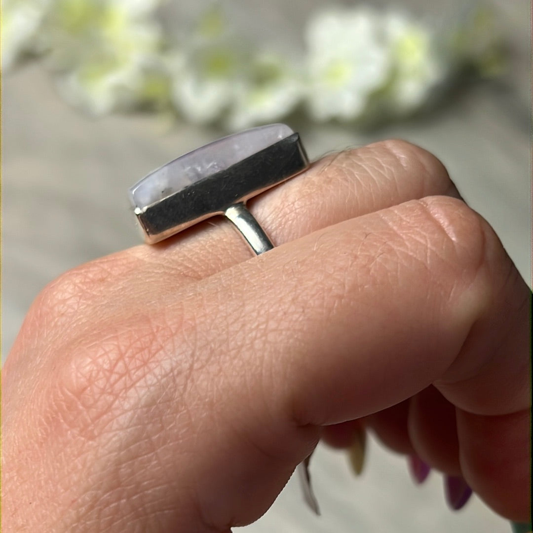 Pink Moonstone 925 Silver Ring -  Size R 1/2