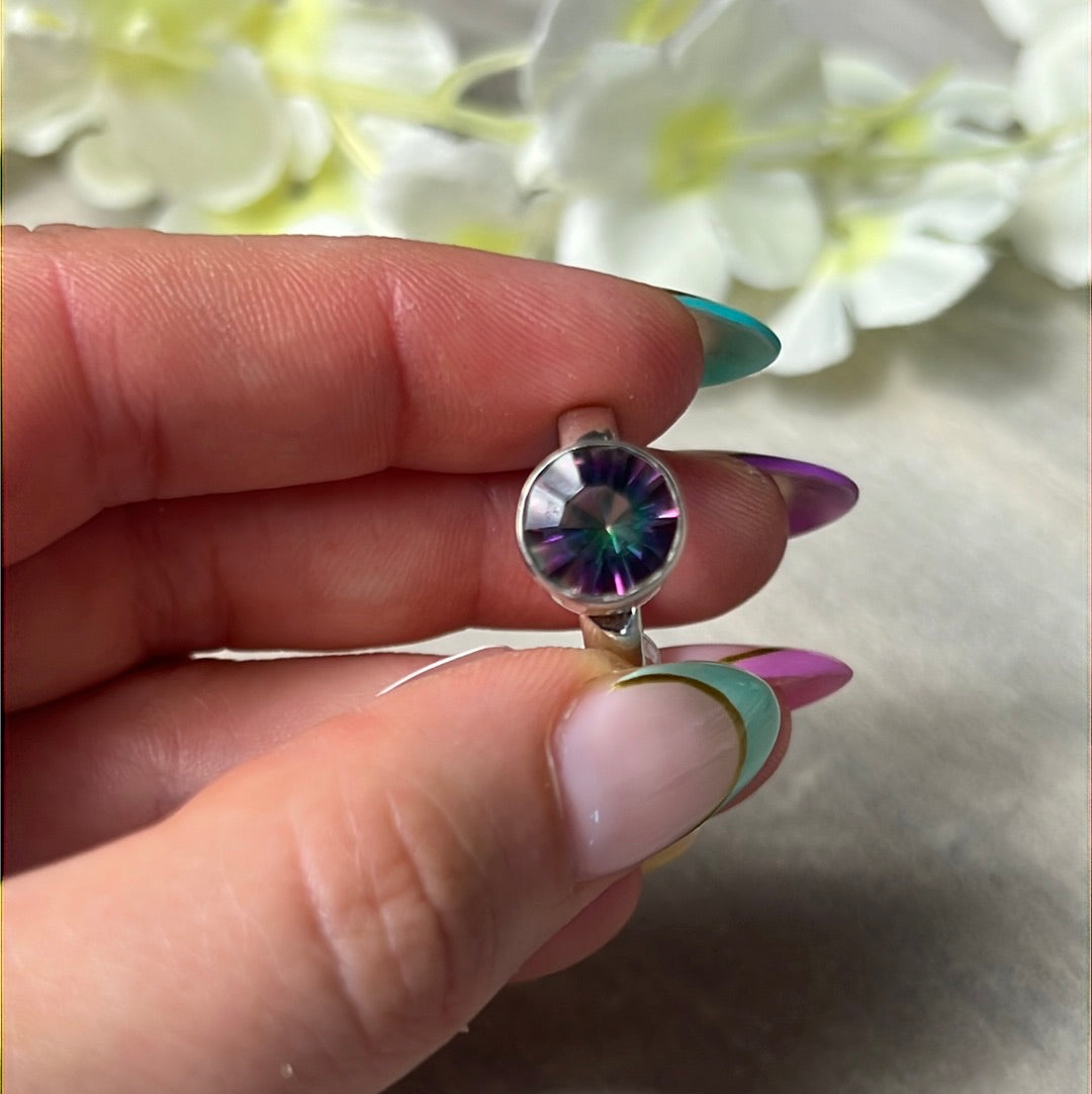Mystic Fire Topaz Facet 925 Silver Ring -  Size L 1/2
