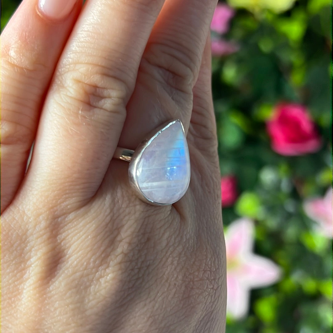 Pink Moonstone 925 Silver Ring -  Size P 1/2