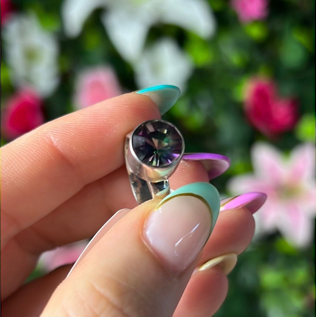 Mystic Fire Topaz Facet 925 Silver Ring -  Size L 1/2