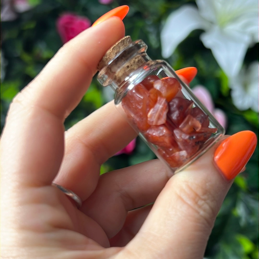 Carnelian Chip Glass Jar Bottle