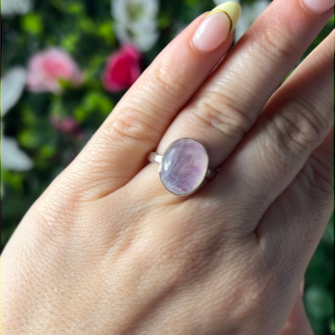 Pink Moonstone 925 Silver Ring -  Size L