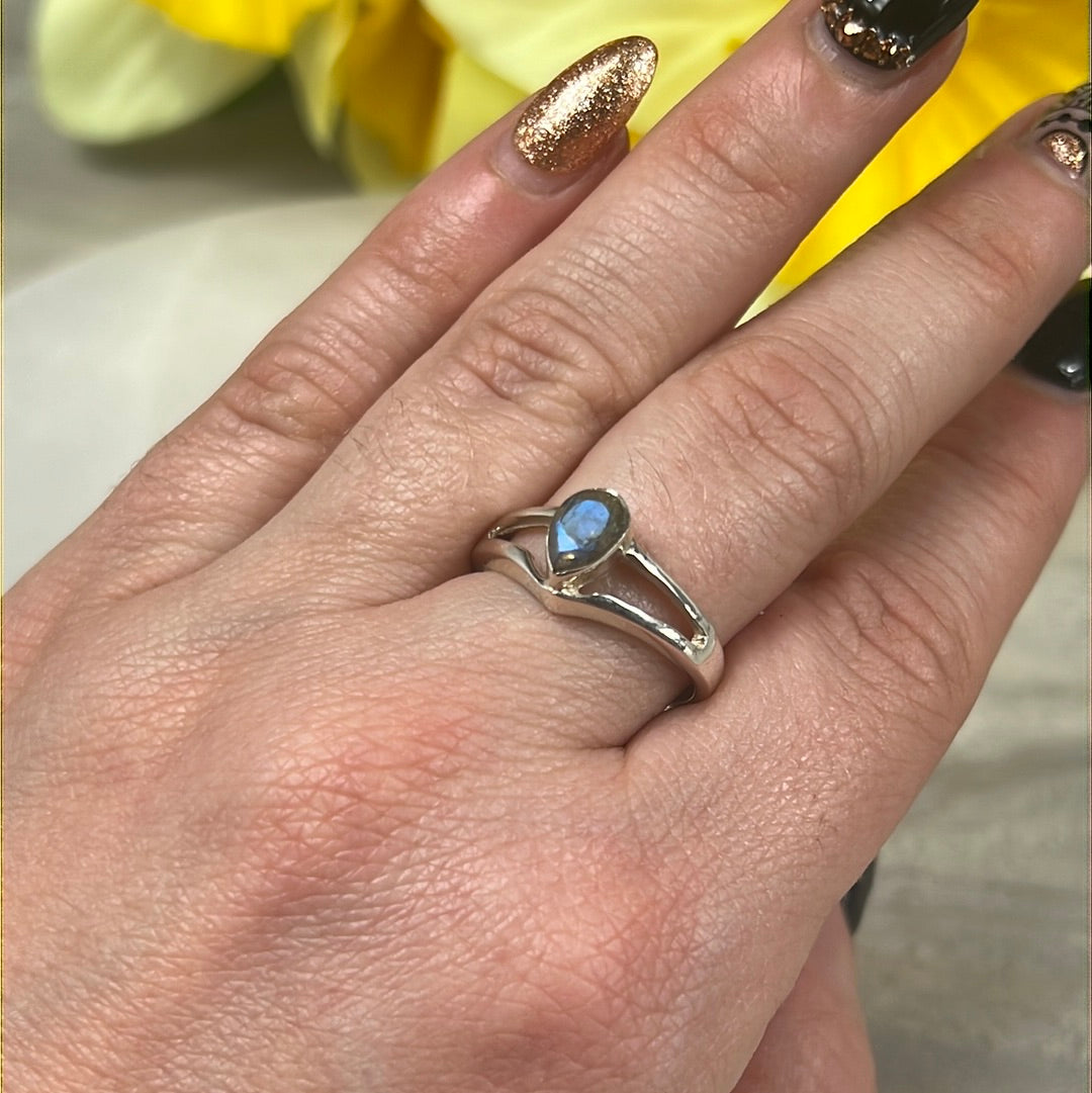 Labradorite Facet 925 Sterling Silver Ring - Size Q