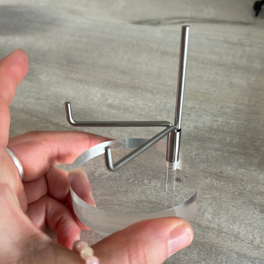 Plastic Perspex Silver Arm Display Stand - moon heart slice (round circle base)