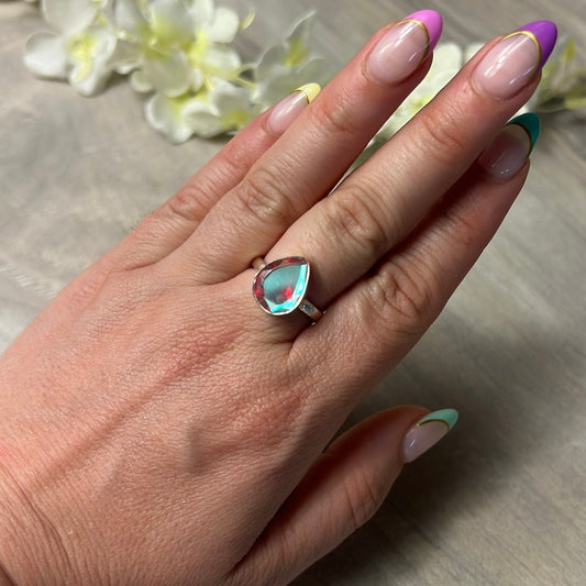 Mystic Topaz Facet 925 Silver Ring - Size P 1/2