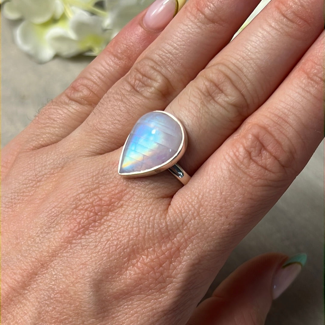 Pink Moonstone 925 Silver Ring -  Size P 1/2