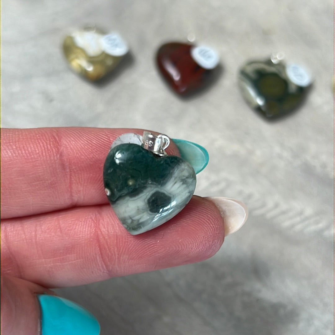 Ocean Jasper 925 Sterling Silver Heart Pendant