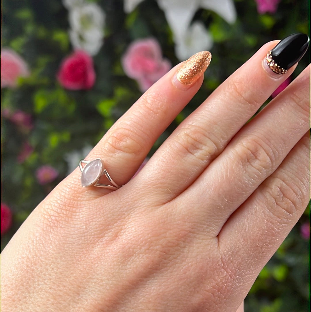 Rose Quartz 925 Sterling Silver Ring -  Size J 1/2