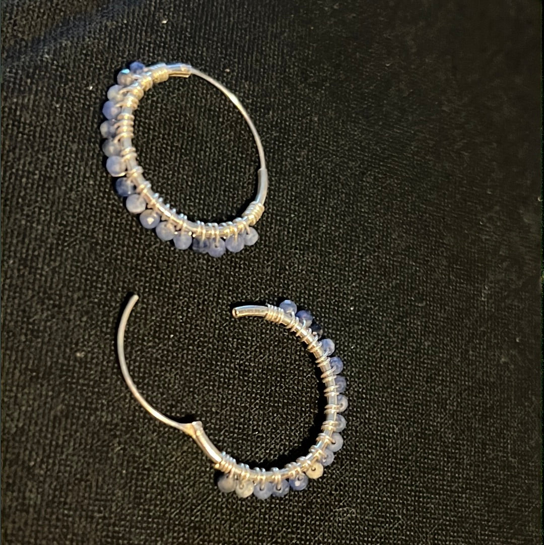 Boho Crystal Hoops Medium Sterling Silver Earrings