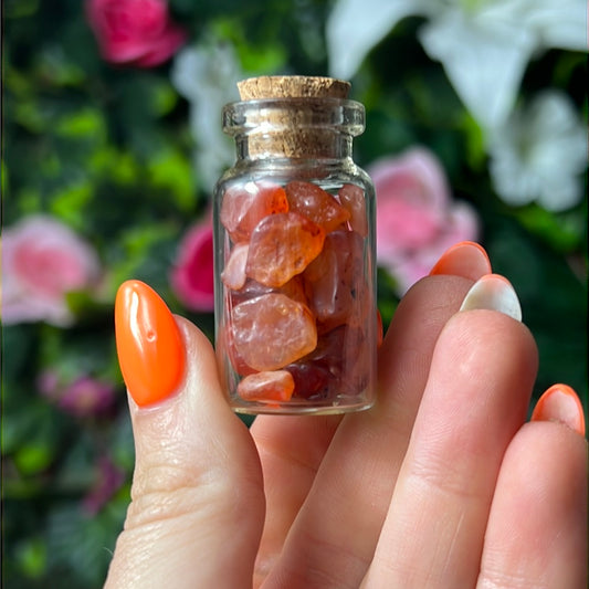 Carnelian Chip Glass Jar Bottle