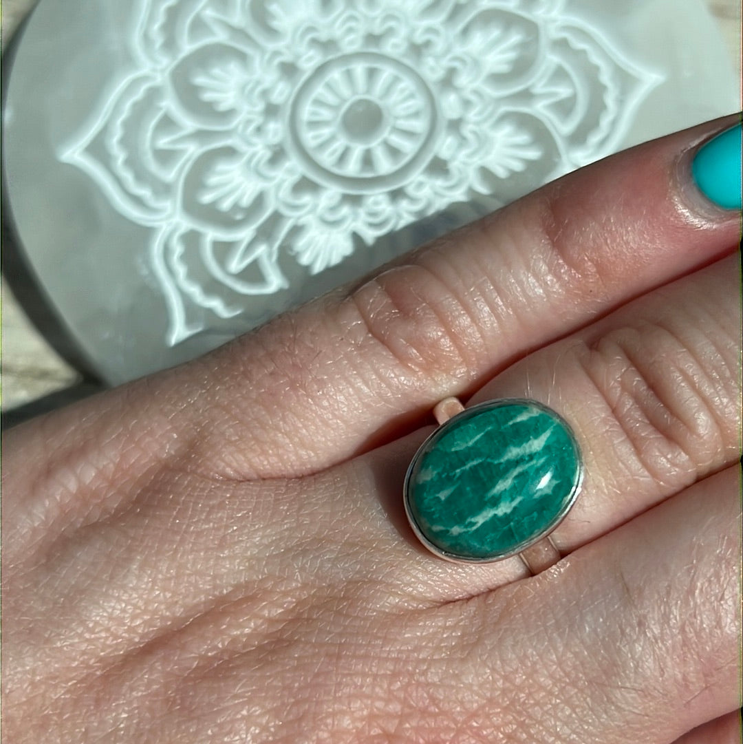 Amazonite 925 Silver Ring - Size L 1/2 - M AA GRADE