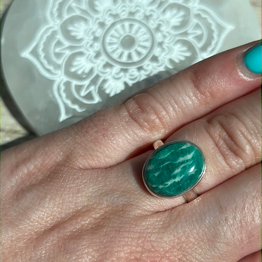 Amazonite 925 Silver Ring - Size L 1/2 - M AA GRADE