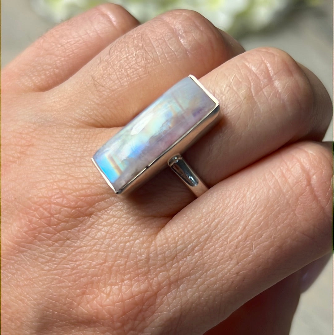 Pink Moonstone 925 Silver Ring -  Size R 1/2