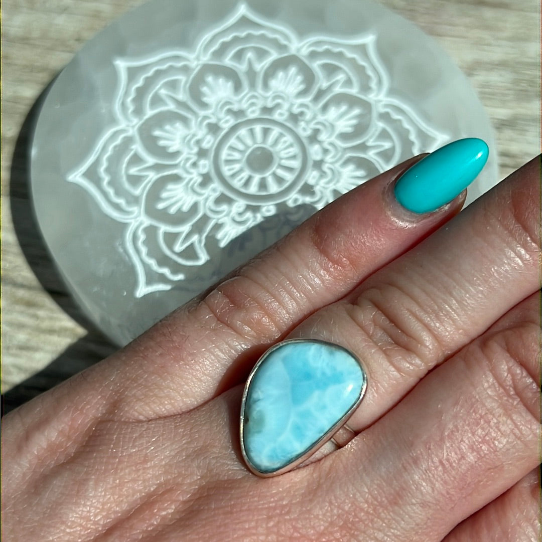 Larimar 925 Silver Ring -  Size K