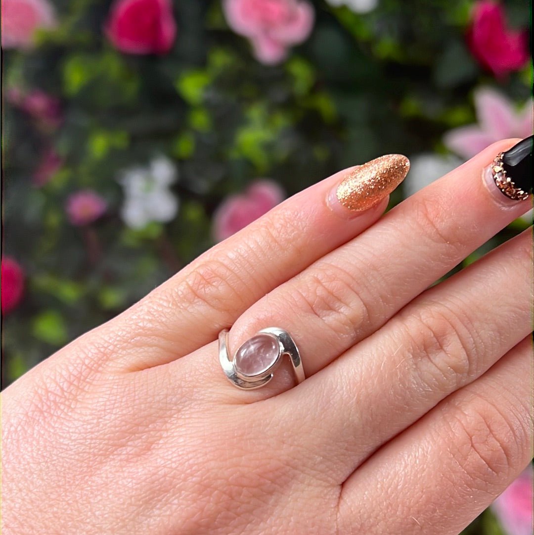 Rose Quartz 925 Sterling Silver Ring -  Size K 1/2