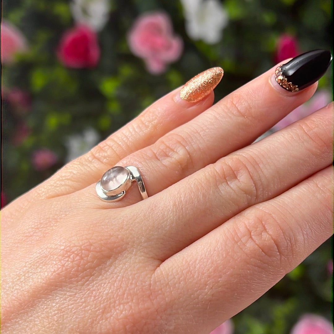 Rose Quartz 925 Sterling Silver Ring -  Size K 1/2