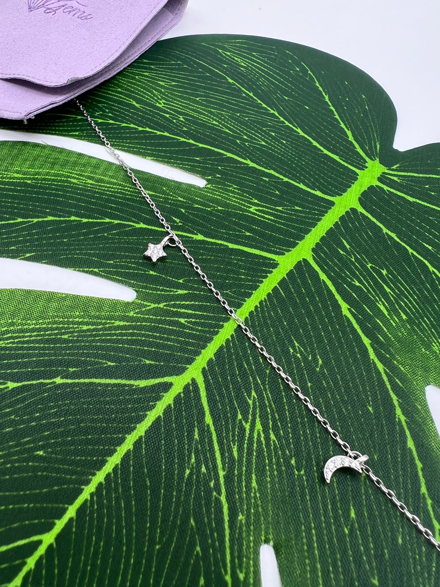 Silver Moon & Star Anklet - 925 Sterling Silver