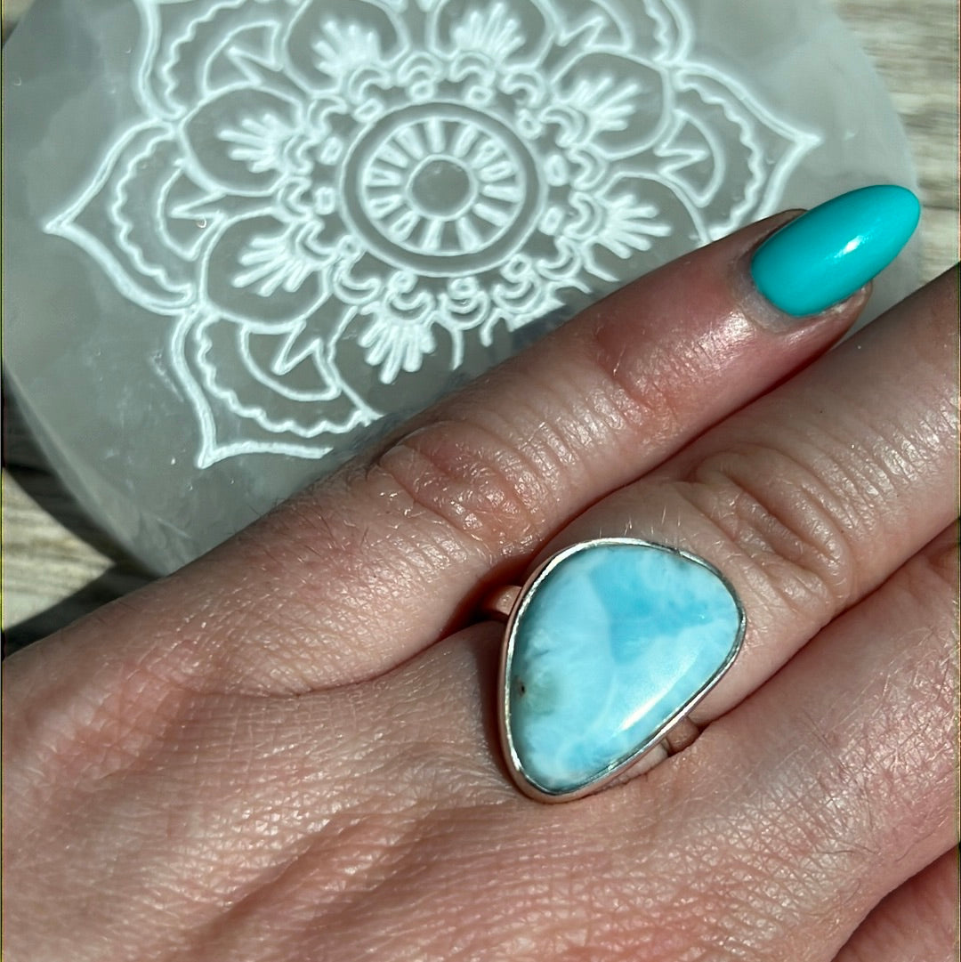 Larimar 925 Silver Ring -  Size K