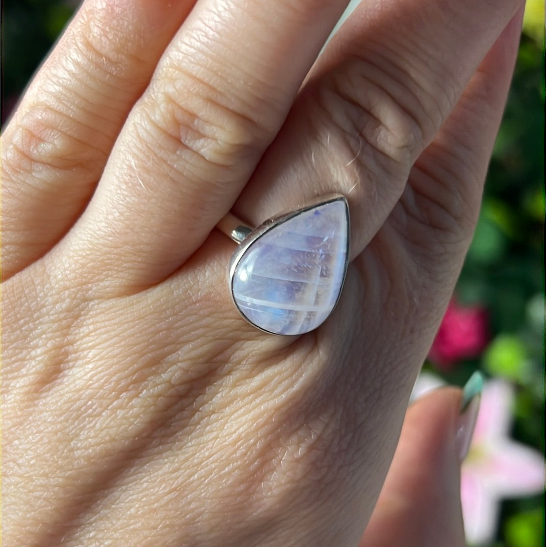 Pink Moonstone 925 Silver Ring -  Size P 1/2