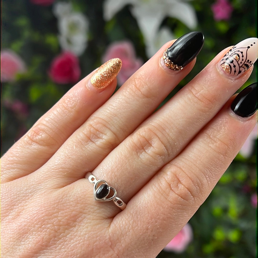 Black Onyx 925 Sterling Silver Ring -  Size P 1/2