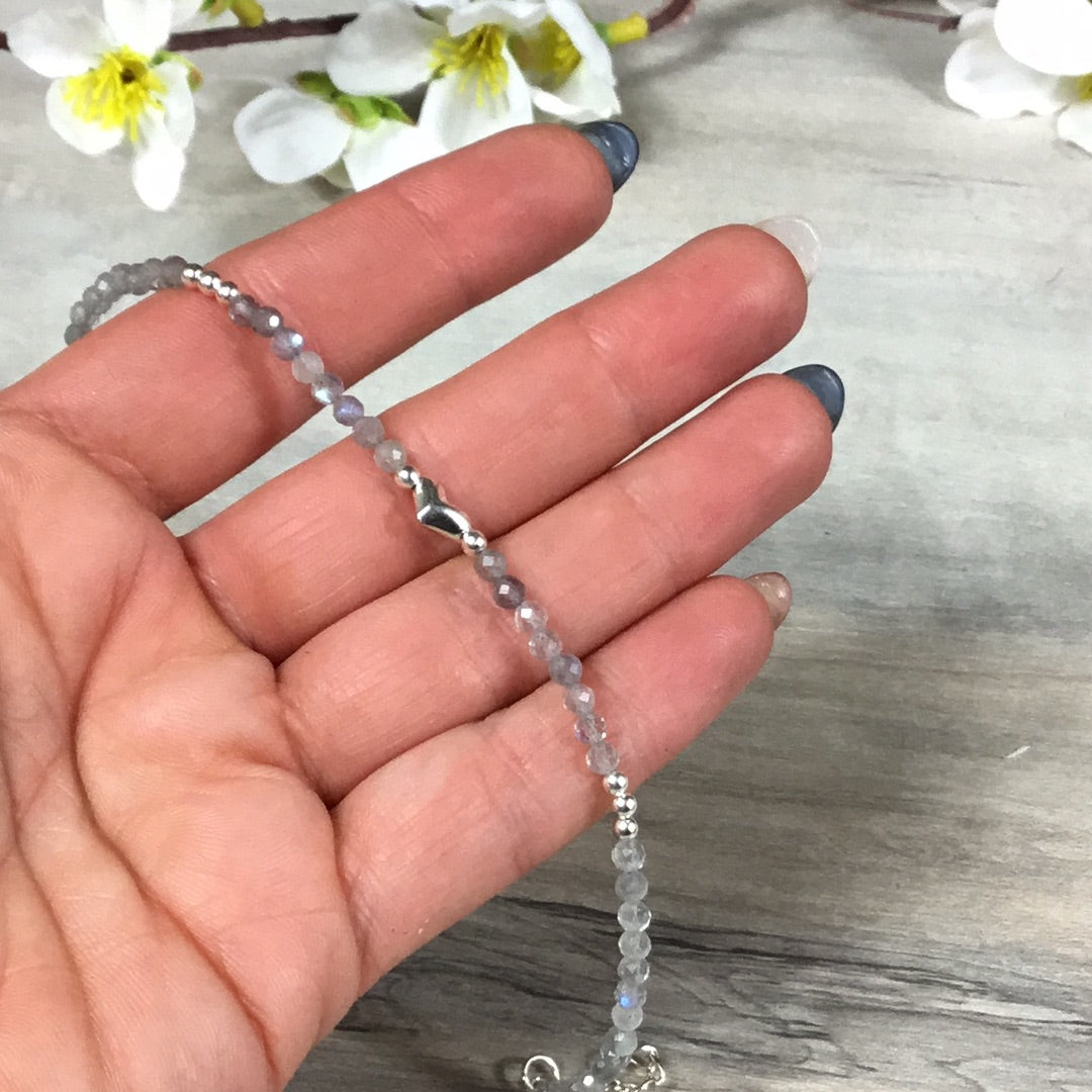 Heart Charm Facet Sterling Silver Crystal Bracelet