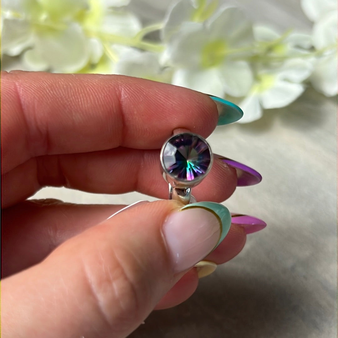 Mystic Fire Topaz Facet 925 Silver Ring -  Size L 1/2