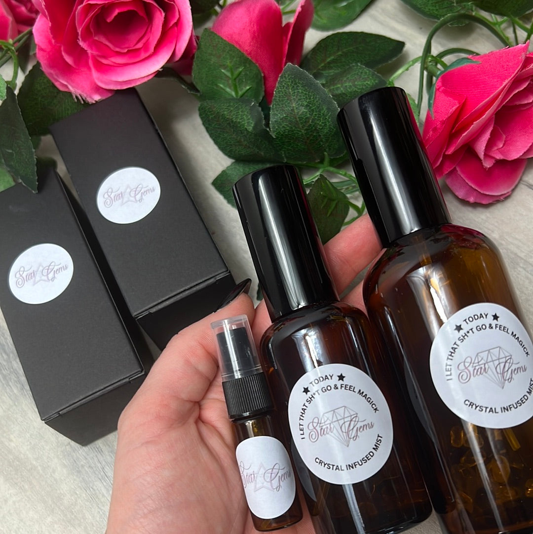 StarCrystalGems - TODAY I Let that Sh*t Go & I feel Magick - Natural Crystal Infused Mist - Smokeless Sage & Palo Smudge Spray